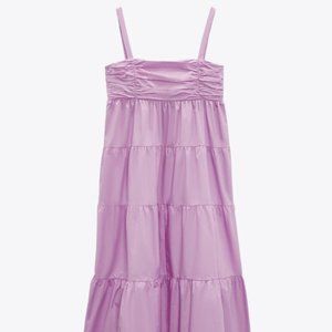 Zara Tiered Poplin Dress - Size M - Pale pink 0/2833/397/622/03